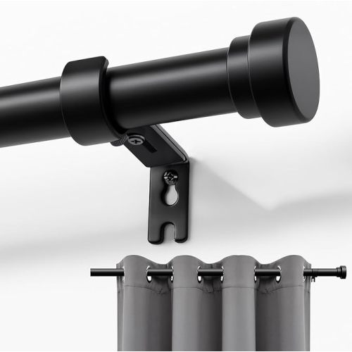 Joydeco White 32 to 48 inch Curtain Rods for Windows - Adjustable Curtain Rods for Windows, 1 inch Diameter Heavy Duty Decorative Window Single Rod with Aluminium Finials