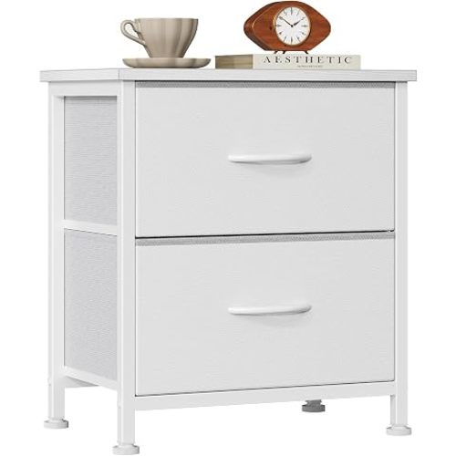 Sweetcrispy Nightstand with 2 Storage Drawers, Small Bedside Table, White