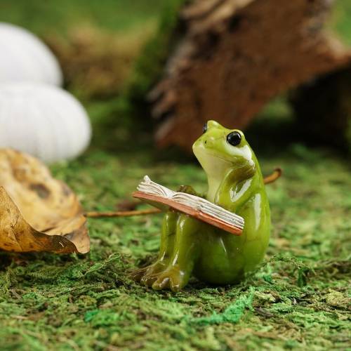 Tiny Frog Reading Book ~ Woodland Fairy Garden Accessories & Supply ~ Miniature Fairy Animal Figurines ~ Frog Themed Party Decor