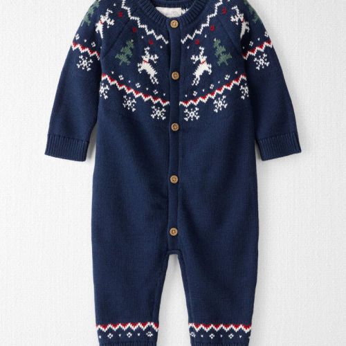 Royal Blue Baby Organic Cotton Fair Isle Sweater Knit Jumpsuit | Carter’s Oshkosh Canada