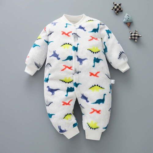 Utoimkio Newborn Infant Baby Romper Boy Girl Long Sleeve Floral Print One Piece Jumpsuit Winter Fleece Warm Outwear Clothes Pajamas Outfits for Kids 3-18M