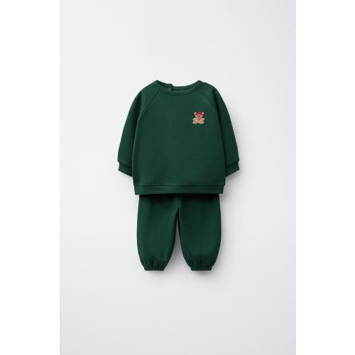 TERRY PATCH SWEATSHIRT AND JOGGER PANTS SET - Mid-green | ZARA United States