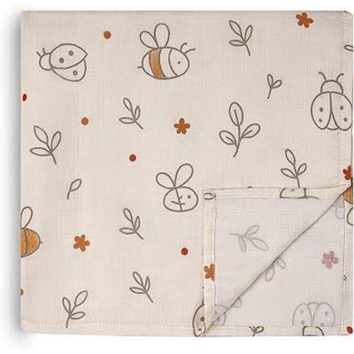 HECCEI Muslin Swaddle Blanket - Baby Muslin Blanket Large Swaddles 47 x 47 inches Breathable & Soft Baby Receiving Blanket Gender Neutral for Newborn Boys Girls, Garden Friend