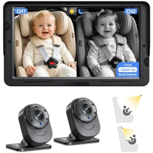 Baby Car Camera Dual Monitor: Ultra Clear Night Vision, Auto Day/Night Mode