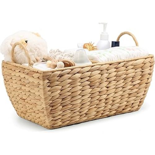 Baby Diaper Caddy Organizer, Handwoven Nursery Basket Changing Table Organizer Natural Water Hyacinth Storage Basket for Nursery Bathroom Kitchen Shelves Office Supplies Organization