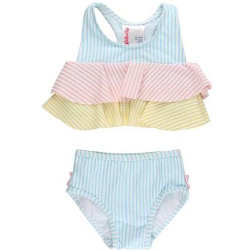 RuffleButts Baby Girls UPF50+ Seersucker Color Block Flounce Bikini 2-Piece Swimsuit - Seersucker Color Block, 3-6m