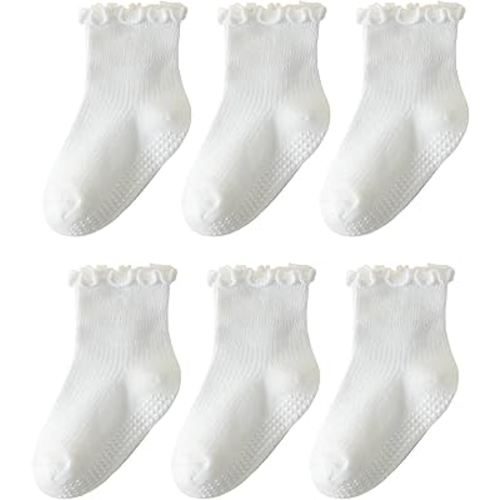 ANYANIME 6 Pairs Toddler Ruffle Socks for Girls Baby Grip Socks Non Slip Socks Cute Grippy Frilly