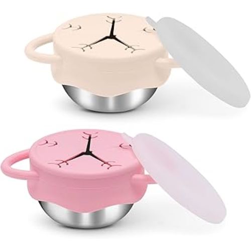 2 Pack Toddler Snack Containers –13.5oz Food Grade Stainless Steel Snack Cups for Toddlers Spill Proof with Snowflake Silicone Lids & Handles, Baby Snack Containers, Dishwasher Safe Toddler Snack Cups