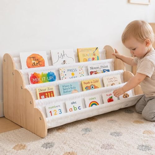 KEMBER Wooden Kids Bookshelf for Kids Rooms, 4-Tier Montessori Book Shelf