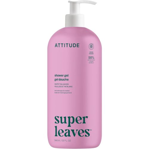 ATTITUDE Soothing Shower Gel, Dermatologically Tested, Plant and Mineral-Based, Vegan Personal Care Products, White Tea Leaves, 32 Fl Oz