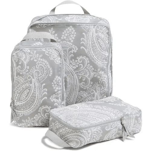 Vera Bradley Compression Packing Cube 3-Piece Set, Cloud Gray Paisley