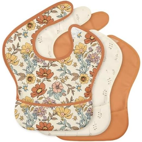 3 Pack Waterproof Baby Bibs for Eating, Mess Proof Feeding Bib