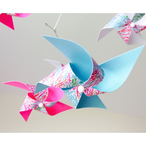 Lilly inspired Baby Mobile /  Hot Pink, Blue & White pinwheel baby mobile / baby girl nursery gift / crib mobile / Cha Cha Baby
