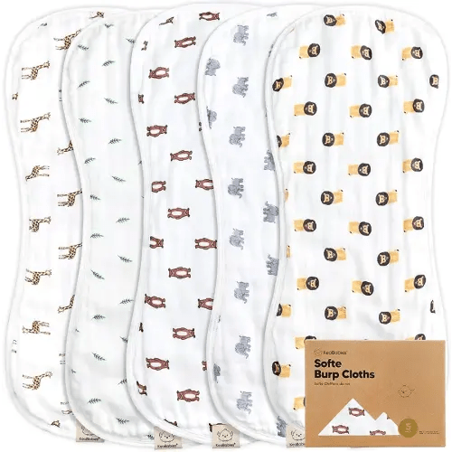 5-Pack Muslin Burp Cloths Baby Boy, Girl - Very Absorbent Baby Burp Cloth Rags, 8-Layers Viscose Derived from Bamboo Cotton Muslin Towel, Super Soft Spit Up Rags, No Shrink Washcloths (The Wild)