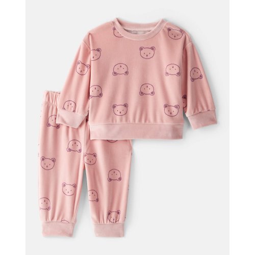 Baby Girl 2-Piece Bear Print Velour Sweatshirt & Jogger Set - Pink | Carter's