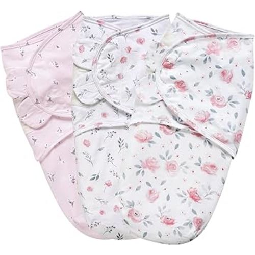 PHF 100% Cotton Baby Swaddle Sleep Sacks for Newborn, 3 Pack Soft Breathable Baby Swaddle Sack 0-3 Months for Girls, Easy Adjustable, Blanket Wrap, Newborn Essentials (Floral)