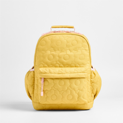 Personalized Dreamer Quilted Yellow Flower Medium Kids Backpack with Side Pockets