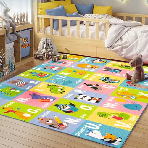 KC Cubs 3x5 ABC Alphabet Animal Rug – Educational Non-Slip Play Mat for Kids, Toddlers, Nursery, Classroom, Playroom, Baby, Daycare, Boy & Girl Carpet