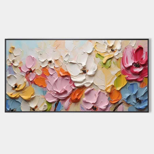 SPRING BOUQUET: Textured Impasto Floral Painting in Pastel Rainbow Colors