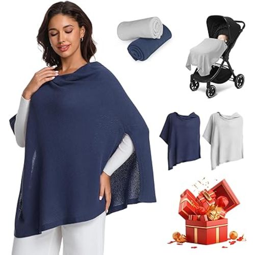2pk Nursing Cover for Breastfeeding, Soft & Breathable Privacy Poncho, Multi-Use Feeding Shawl, Comfortable & Portable Breastfeeding Cover for Women Includes Mesh Laundry Bag