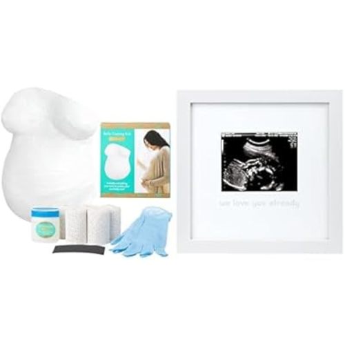 Kate & Milo and Tiny Ideas Pregnancy Keepsake Bundle - Belly Casting Kit & We Love You Already Sonogram Frame