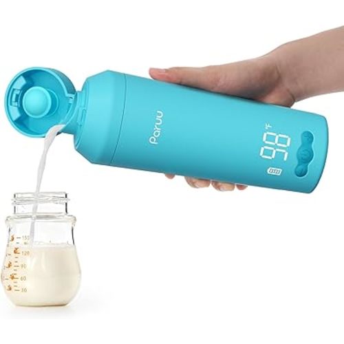 Paruu Portable Bottle Warmer for Travel, Easy-Clean Wide Mouth, Portable Milk Warmer with Fast Heating for Night Feeding, 7-Temp Control, Large 12oz Capacity, Ideal Gifts for New Parents, Blue