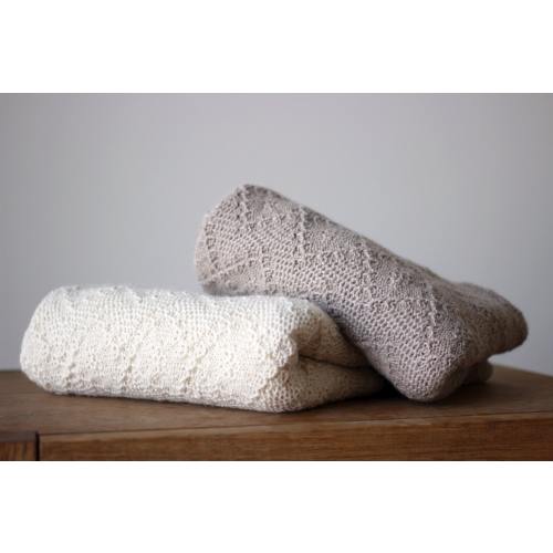 (Natural White) Alpaca baby blanket, knit wool baby wrap, knitted natural white, light beige, gray throw, baby girl, baby boy, newborn gift