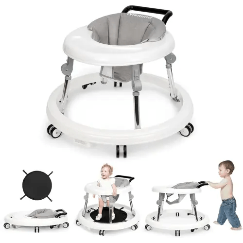 Baby Walker Foldable with 9 Adjustable Heights, Baby Walkers and Activity Center for Boys Girls Babies 7-18 Months, Baby Walker with Wheels Portable