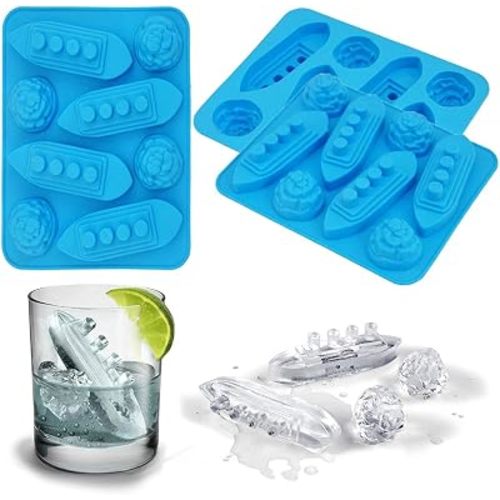 3Pcs Titanic and Iceberg Ice Cube Trays, Titanic Film Theme Ice Maker Chocolate Candy Soap Crayon Wax Melt Making Mold (Set of 3)