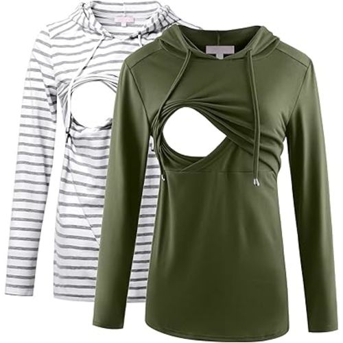 Bhome Nursing Shirt Long Sleeves Hoodie Breastfeeding Top Sweatshirt