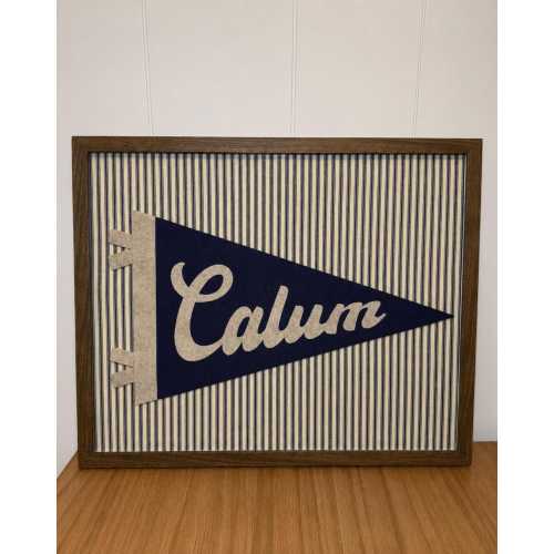 Striped Navy Background Framed Custom Name Pennant Flag- Large 16x20