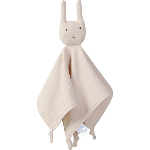 Organic Cotton Muslin Loveys for Babies,Security Blankets for Baby Lovey,Newborn Baby Gifts for Boys and Girls (bunny2-khaki)