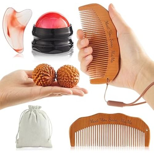 gisgfim 6 Pcs Birthing Comb Acupressure Massage Ball Labor and Delivery Essentials Wooden Labor Comb Massage Tool for Pregnancy Must Haves New Mom Gifts for Labor Pain Relief