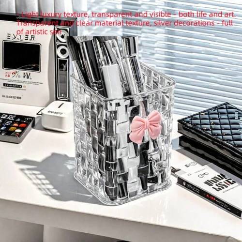 1pc Desktop Pen Holder, Two Colors. 4.13*2.95*2.95in, Clear Acrylic Desktop Organizer - Pen Holder And Storage Box Daily Necessities For Offices And Dormitories