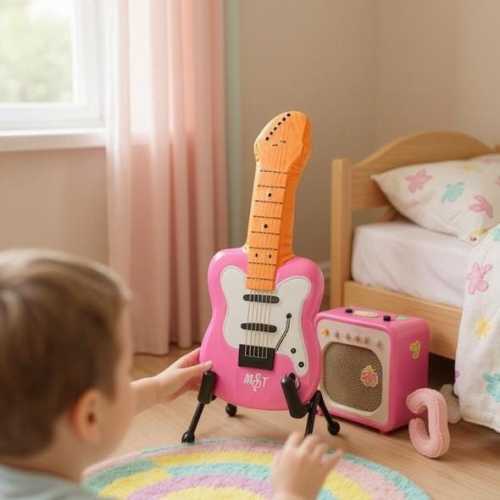 Pink Electric Guitar Plush Toy – Soft Musical Toy for Kids, Baby Shower Gift, Pretend Play Guitar, Nursery teacher Music Toy, SEND, Plushie