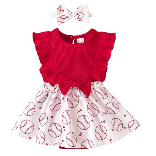 Baby Girl Clothes Newborn Romper Dresses Baseball Soccer Ruffle Sleeveless Bodysuit Infant Summer Outfit with Headband 0-24M