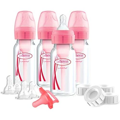 Dr. Brown's Options+ Slow Flow Bottle Set for Breastfed Baby, 4 Ounce, Pink