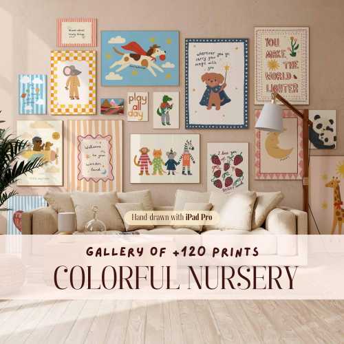 Colorful Nursery Bundle, +120 Printable Baby Room Decor, Toddler Playroom Gallery Set, Whimsical Kids Wall Art, Digital Nursery Prints