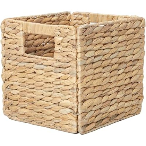 YAHUAN Foldable Water Hyacinth Storage Cubes 9X9 Hand Woven Wicker Storage Bins Square Basket Storage Basket for Shelves (Water hyacinth)