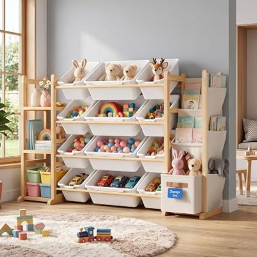 MapleGrace Toy Storage Organizer with 12 Storage Bins and 3 Shelves