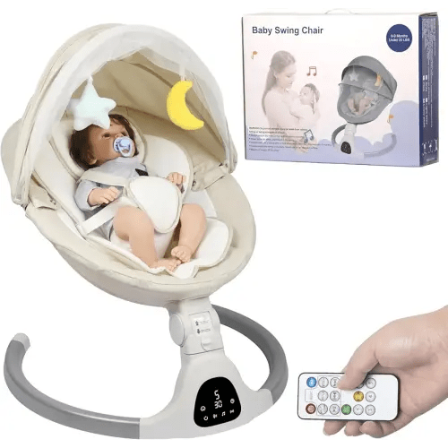 Electric Baby Swing for Infants, with Bluetooth Remote Control Timing Function and 10 Music 5 Swing Speeds 3 Seat Positions Baby Bouncer for Boy Girl Indoor & Outdoor Use (Lvory White)