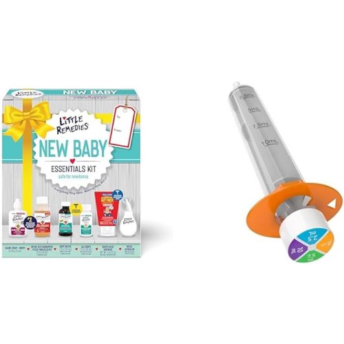 Little Remedies New Baby Essentials Kit, 6 Newborn Must-Haves for Stuffy Noses, Upset Tummies, Gripe Water, Fever Reducer & Diaper Rash + EZY DOSE Kids Oral Syringe for Liquid Medicine - New Baby Essentials + Dispenser
