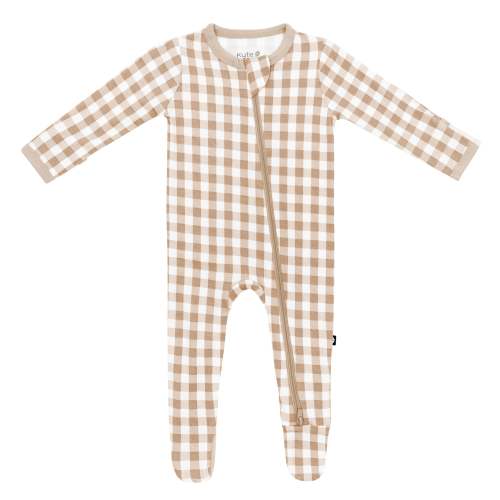 Zippered Footie in Gingham Bisque 3-6 months