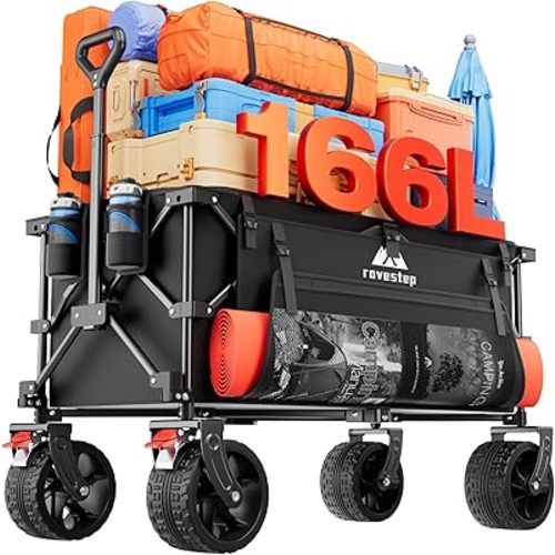 Ultra Collapsible Folding Wagon - 166L Capacity, 450 lbs Load, Heavy Duty, All-Terrain Wheels, Compact Fold, Ideal for Camping, Beach, Garden, Outdoor Sports