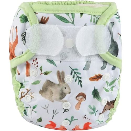 Baby Cloth Diaper Cover Nappy Hook and Loop Double Gusset 6.6lbs to 33lbs (Rabbits Wolves)