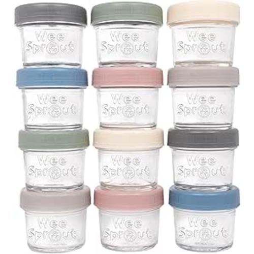 Amazon.com : WeeSprout Glass Baby Food Storage Jars w/Lids (4 oz, 12 Pack Set) Snack, Puree, Reusable Small Containers, Breast Milk, Fridge or Freezer, Microwave & Dishwasher Safe, Essential Must Have for Infants : Baby