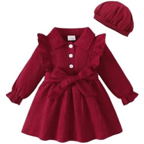 SODLON Baby Girl Dress Infant Toddler Ruffle Knit Fall Winter Clothes 3M-3T