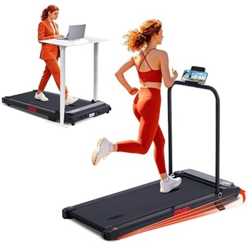 Portable Treadmills for Home Compact Walking Pad with Handle Bar Incline, 3.0HP Electric Small Treadmill with Incline, 0.6-7.6MPH Under the Desk Treadmill with Handle Bar for Home Exercising, 350LBS