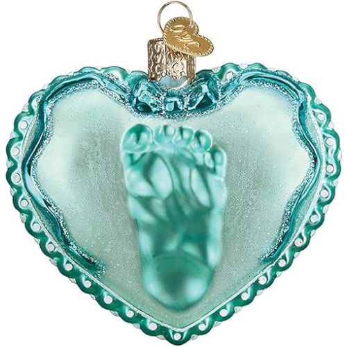 Old World Christmas Ornaments Baby Boy's Footprint Glass Blown Ornaments for Christmas Tree