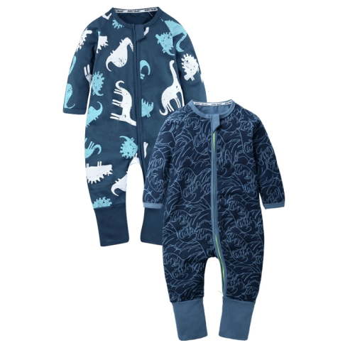 MYGBCPJS Baby Boys Girls Long Sleeve Footless Pajamas with Mitten Cuffs Toddler 2 Way Zipper Romper Sleepers 2-Pack, Size 3 Months to 3 Years